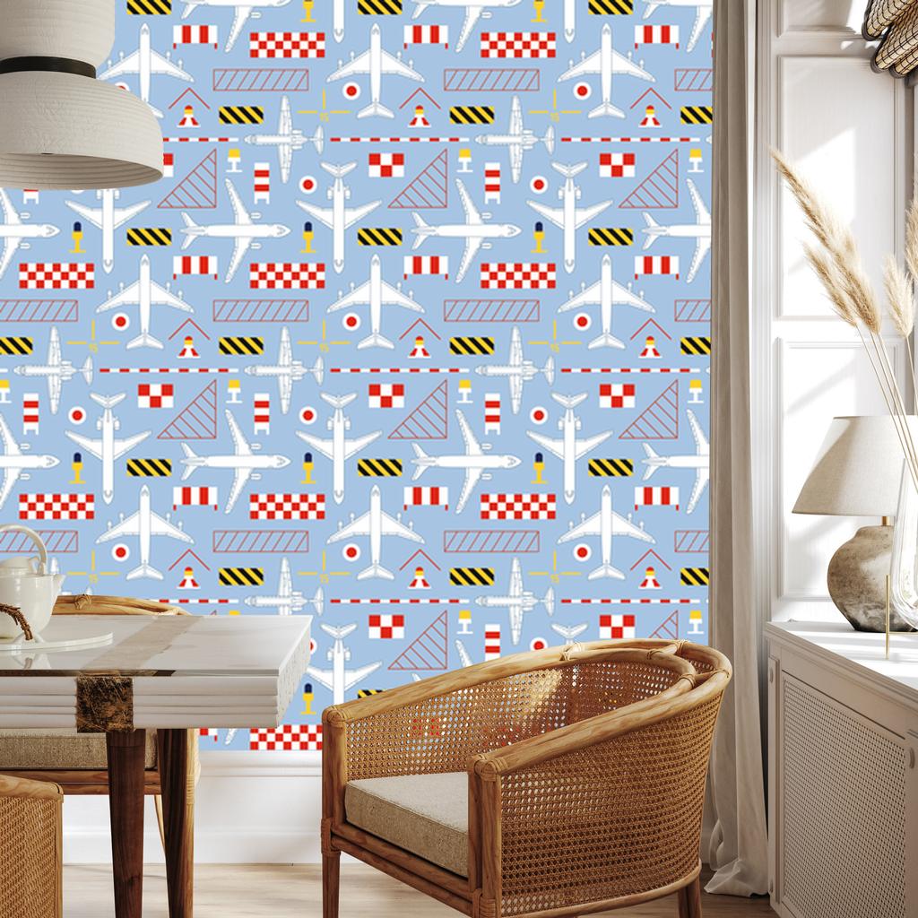 Wallpaper Sketches of airplanes for living room and bedroom 50x1000