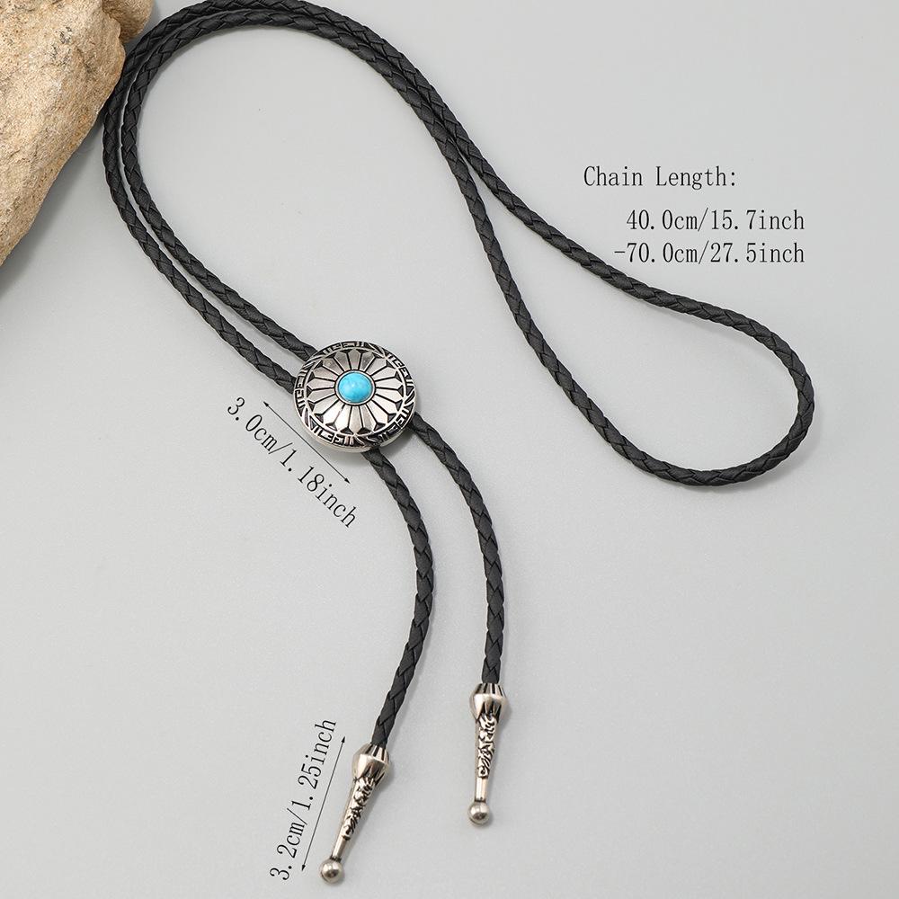 Bohemian Turquoise Flower Pendant Bolo Tie Necklace