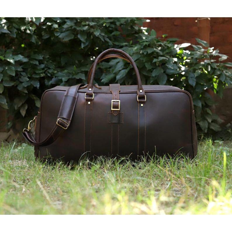 

Personalized Mens Travel Bag Handmade Leather Duffel Bag Mens Weekender Bag, Sports Duffel Gym Bag Christmas Gift Leather Holdall Bag 24 x 12 x 9 in