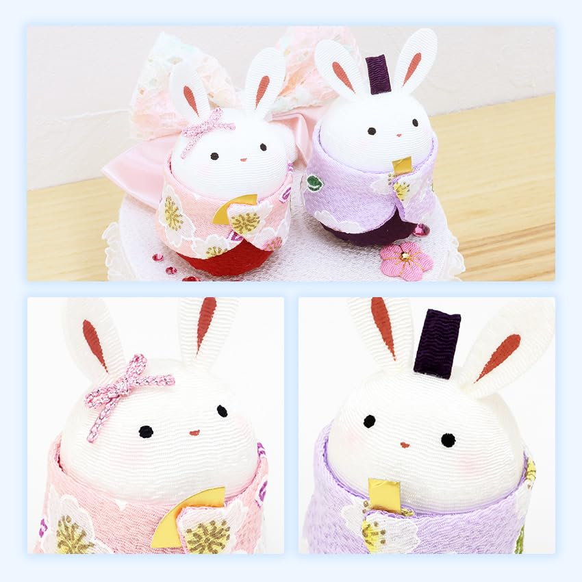 Osaka Choseido Compact Mini Hina Dolls Includes Personalized Wooden Nameplate Chirimen Fabric Hina Dolls Hina - (Shipped Separately) - (Rabbit Dolls)