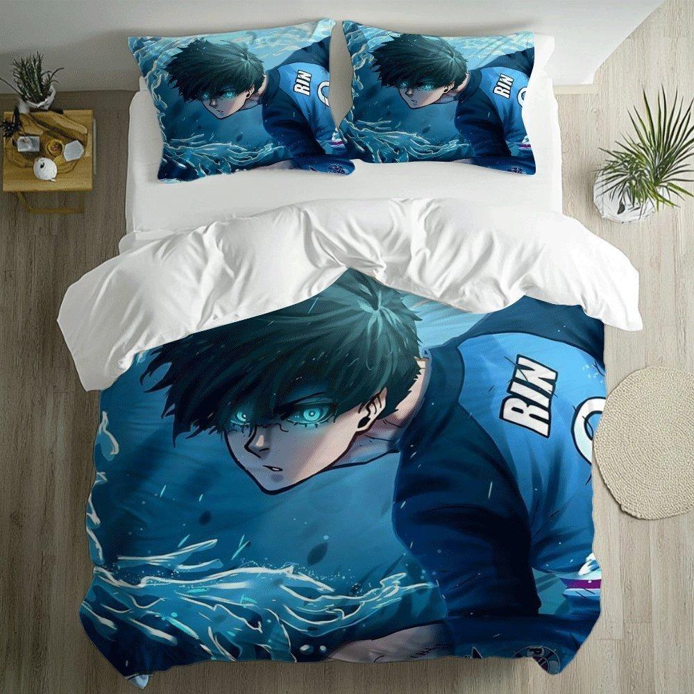 Blue Lock Bettwäsche Set Rin Itoshi Rosenmuster Gemütlich Weich Bettbezug Set King Queen Twin Einzelbett Größen Geburtstag Geschenk für Fan Schlafzimmer Dekoration