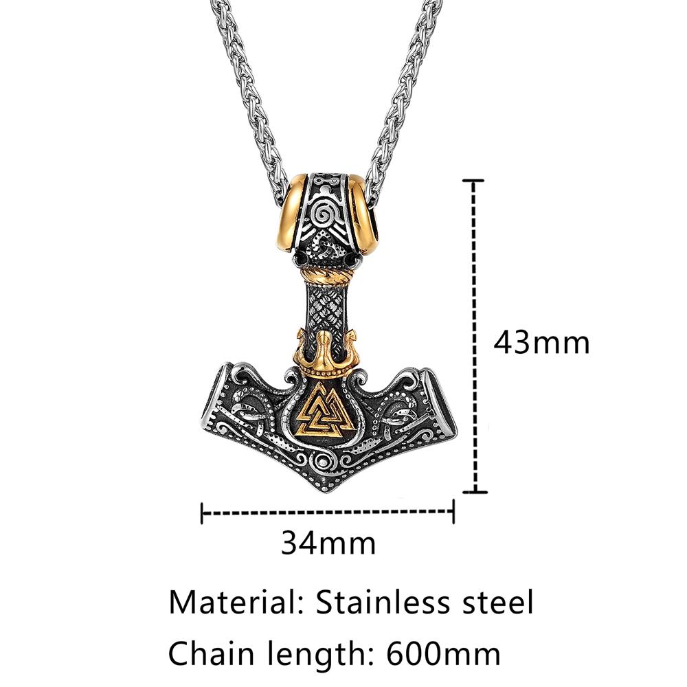 Vikings Crown Thor's Hammer Necklaces Men Stainless Steel Norse Mythology Runes Valknut Pendant Amulet Scandinavian Male Jewelry
