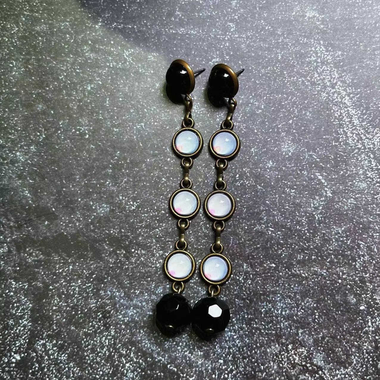 

Винтажный многослойный набор из бус и серег из опалового стекла сине-зеленого цвета