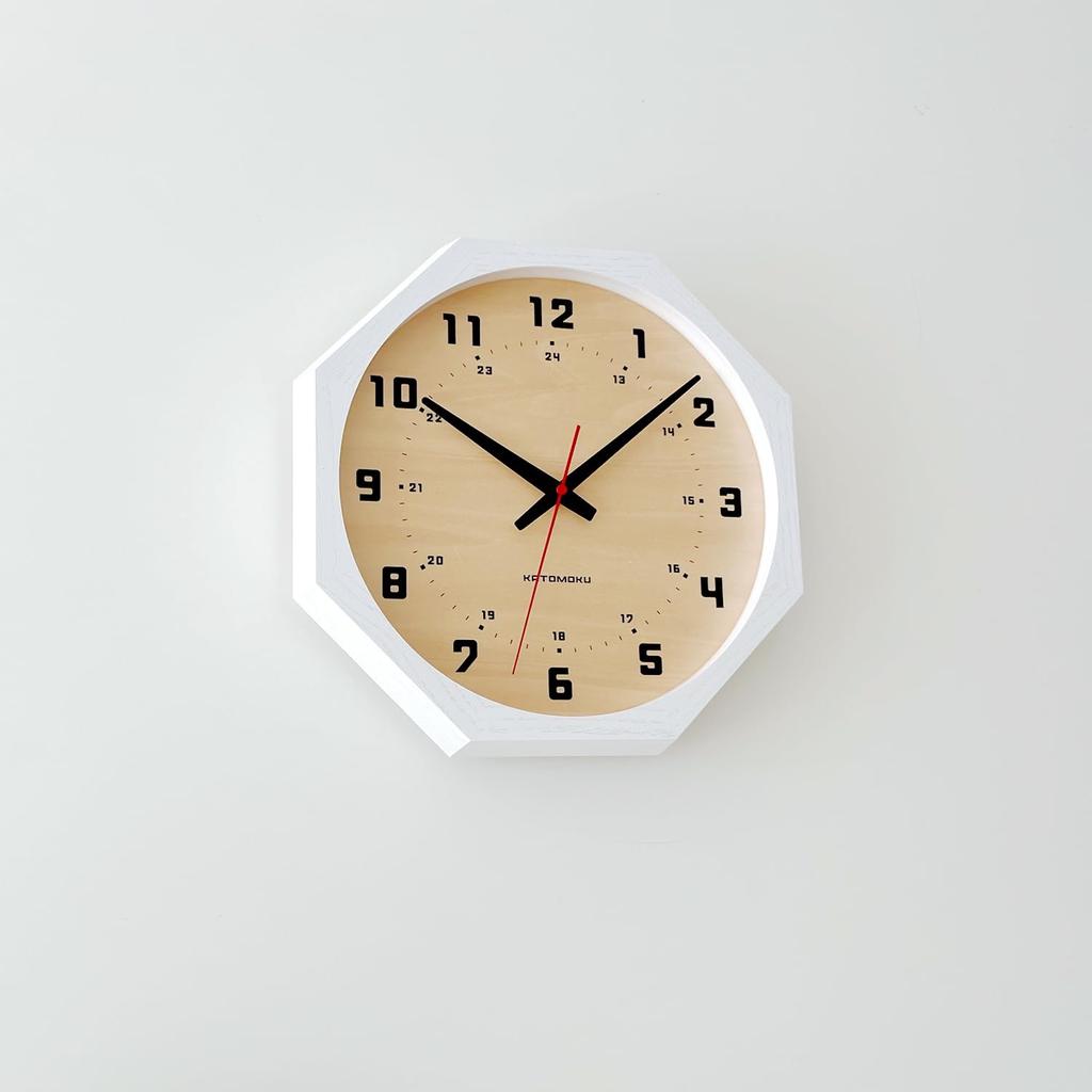 KATOMOKU muku clock 8 Octagonal White Wall Clock with Continuous Second Diameter km-81WH8 Hand, 30.0cm (Quartz Clock)