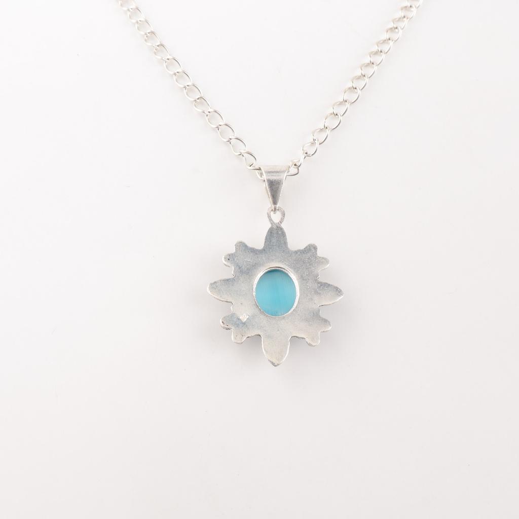 Natura Blue Cat's Eye Gemstone 925 Stamped Silver Jewelry Handmade Pendant 1.62" CP-12-43