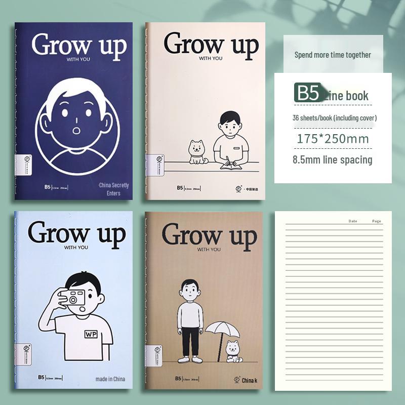 B5 Stitched A5 Cream Notebook with Thick Horizontal Lines for Students