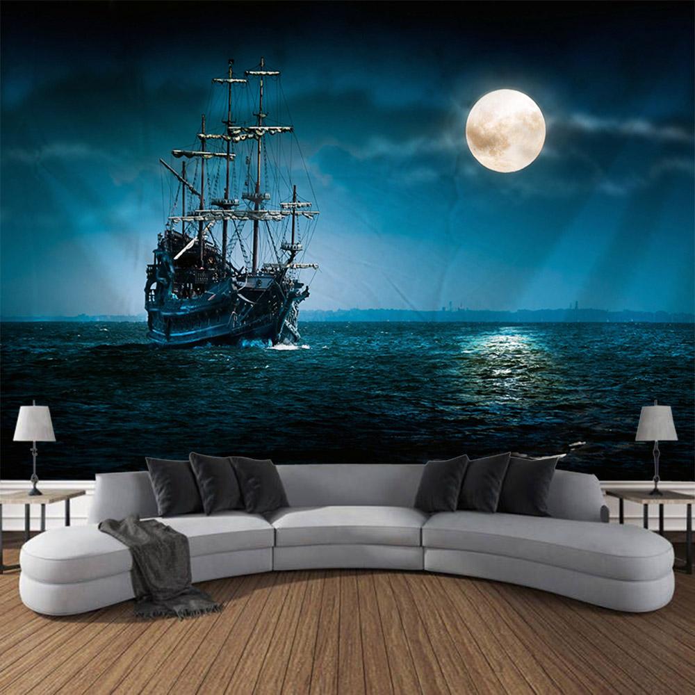 Navigation Landschaft Wandteppich Retro Piratenschiff Kunst Wandbehang Fantasy Bohmische Ästhetik Dekoration Raum Kunst Wanddekoration