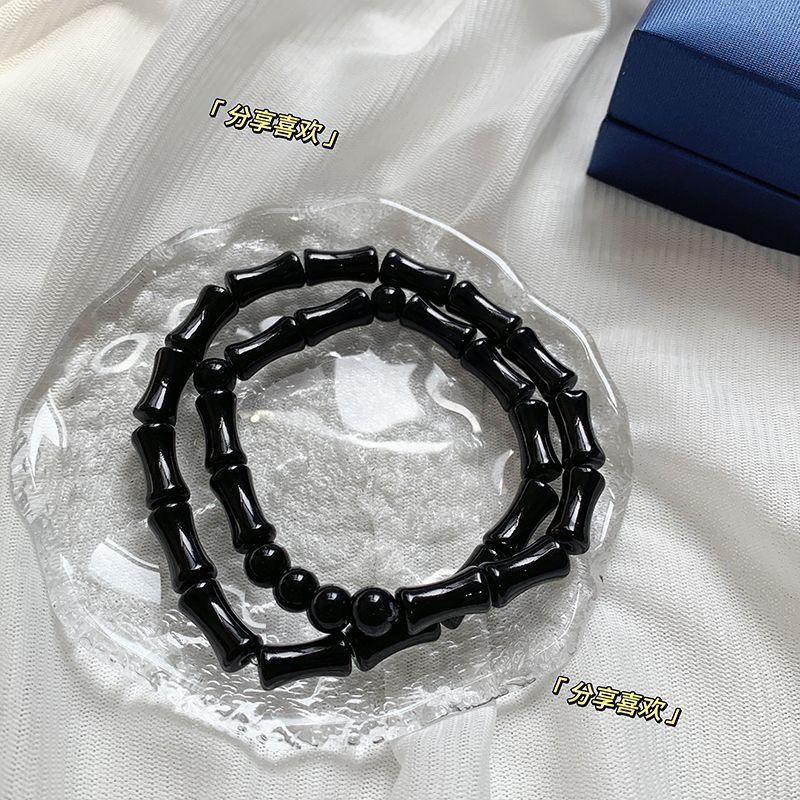 Chinese Style Black Bamboo Knot Bracelet New Chinese Style Double Layer Bamboo Knot Niche Black Design Sense Bracelet Unisex Style for Men and Women