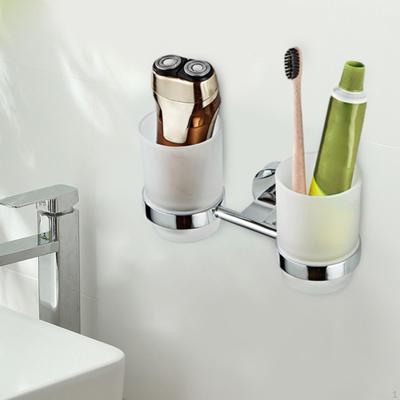 Toothbrush Holder Double Mouthwash Cup Wall Mount Vintage Storage Rack Glass