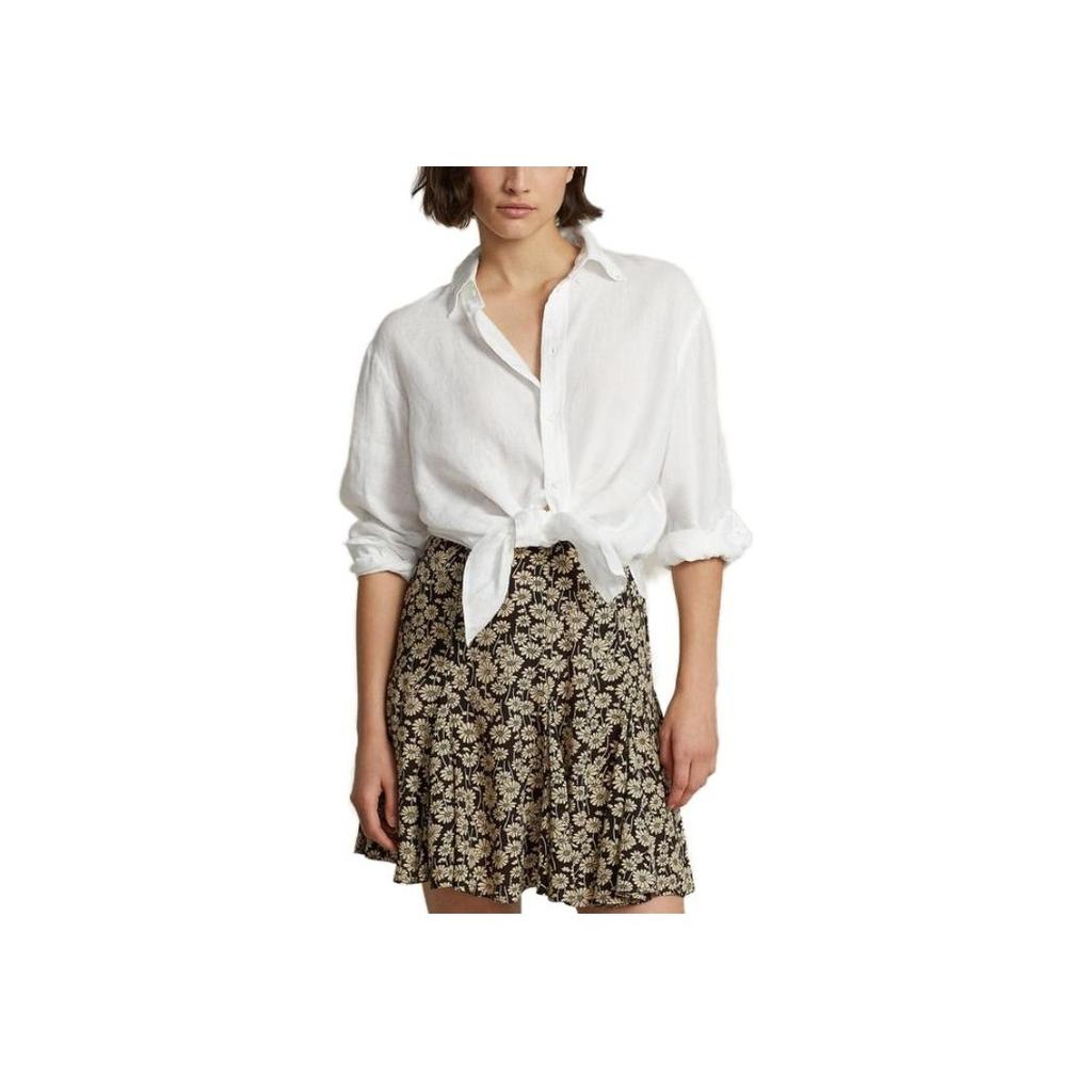 Polo Ralph Lauren SS23 Solid Loose Fit Linen Point Collar Long Sleeve Shirt Women shirts White WMPOSHTNDO20328-100