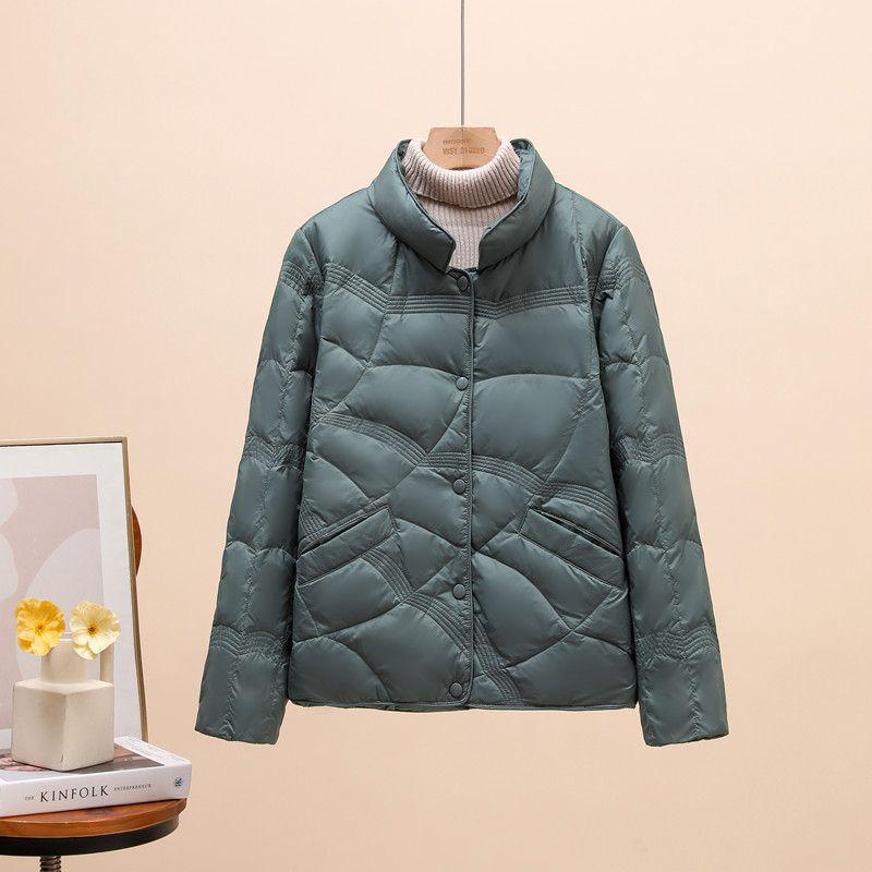 Korean Split Diamond Pattern Short Down Jacket with Stand-Up Collar