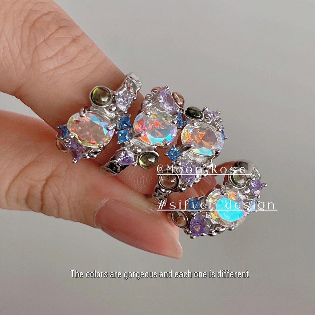 925 Sterlingsilber Unregelmäßiger Edelstein Damen Luxus Zeigefingerring - Nicht Verblassend, Verstellbar, Leichtes Nischendesign.