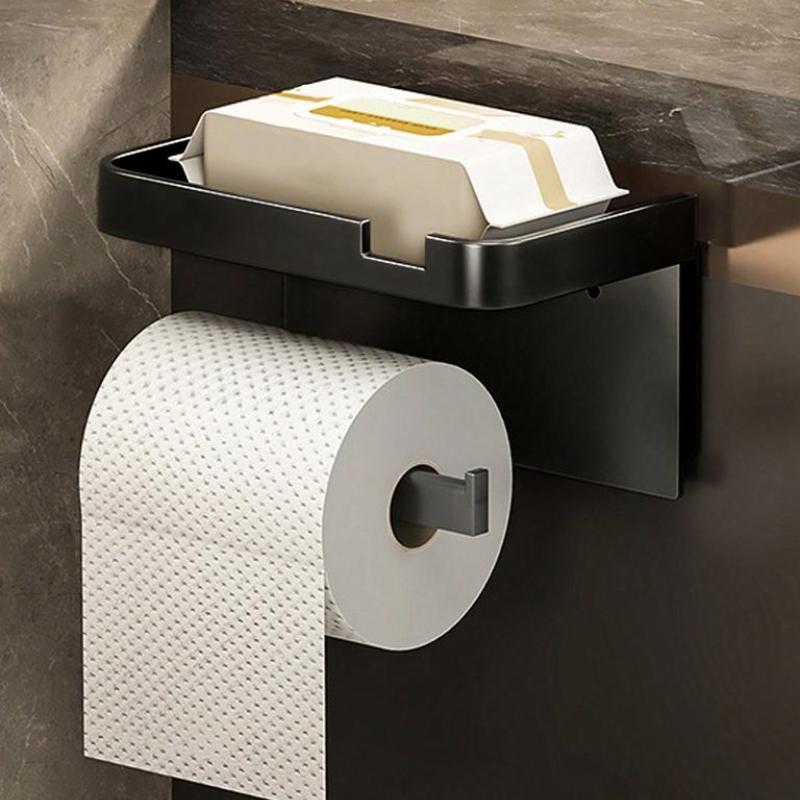 1 st No-drill självhäftande väggmonterad toalettpappershållare med förvaringshylla