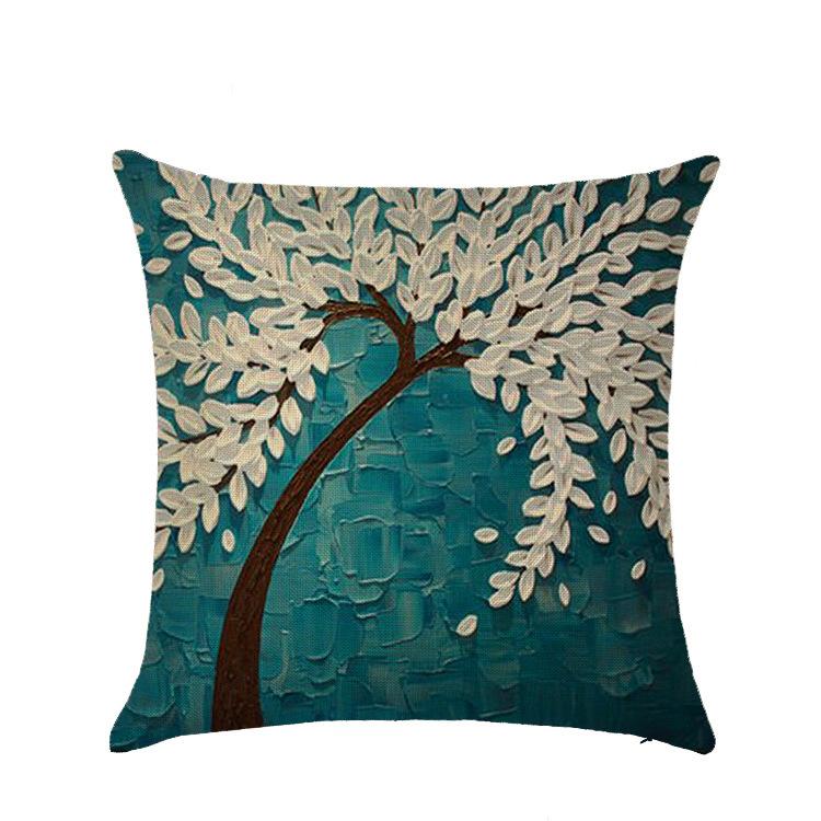 Sofa Pillow European Three-dimensional Oil Painting Tree Print Polyester Cushion Home