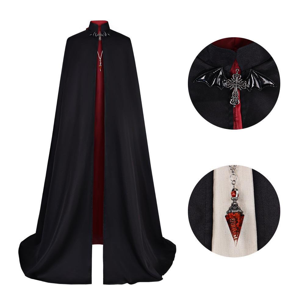 Costume da Cosplay da Vampiro Gotico Con Mantello Lungo Fino ai Piedi Per Feste di Halloween