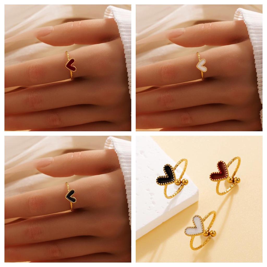 Live Broadcast Style Heart-Shaped Stainless Steel Ring for Women - Cute and Sweet Drip Oil Design