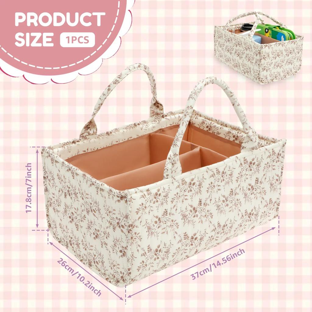Floral Diaper Caddy Organizer with Handles and Removable Dividers Portable Nursery Storage Basket Versatile Baby Storage Basket