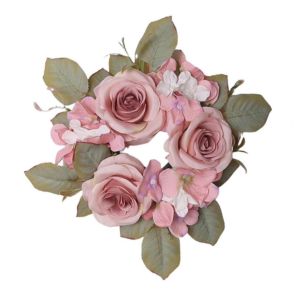 Fake Flower Candle Ring Wreath Artificial Flower Candle Ring Artificial Rose Wreath Candle Ring Mini Faux Rose Weddings Decor