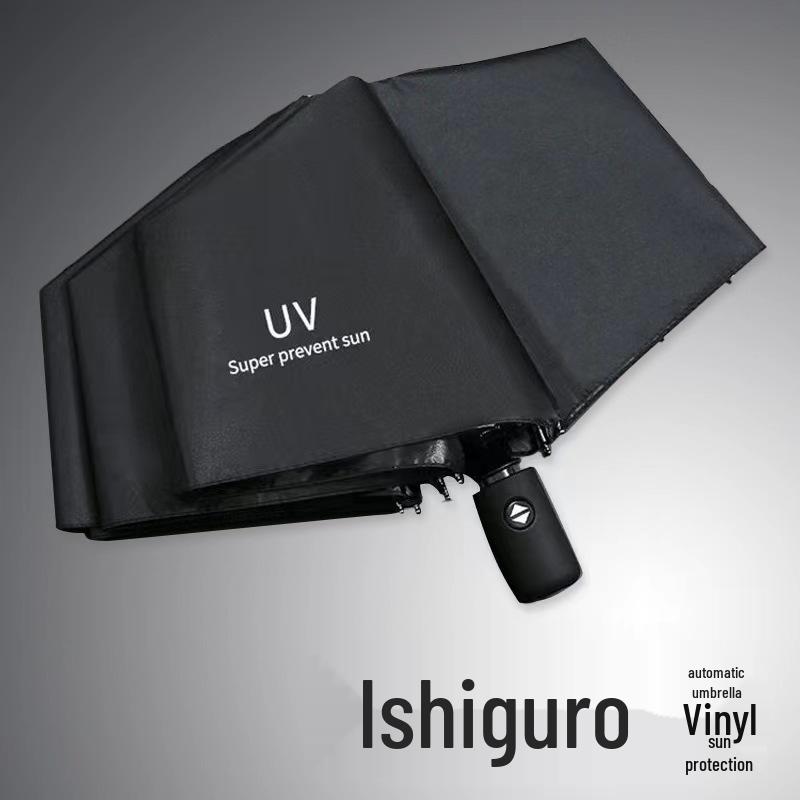 8-Rib Automatic Black Glue Umbrella: UV-Blocking, Rain or Sun Protection, Three-Fold Design