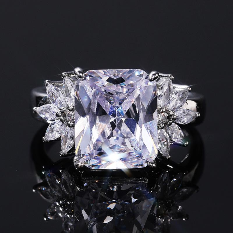 Nový nádherný křišťál CZ velké snubní prsteny ženy AAA obdélníkové kubické zirkonie Brilantní ženy snubní prsten Eternity šperky