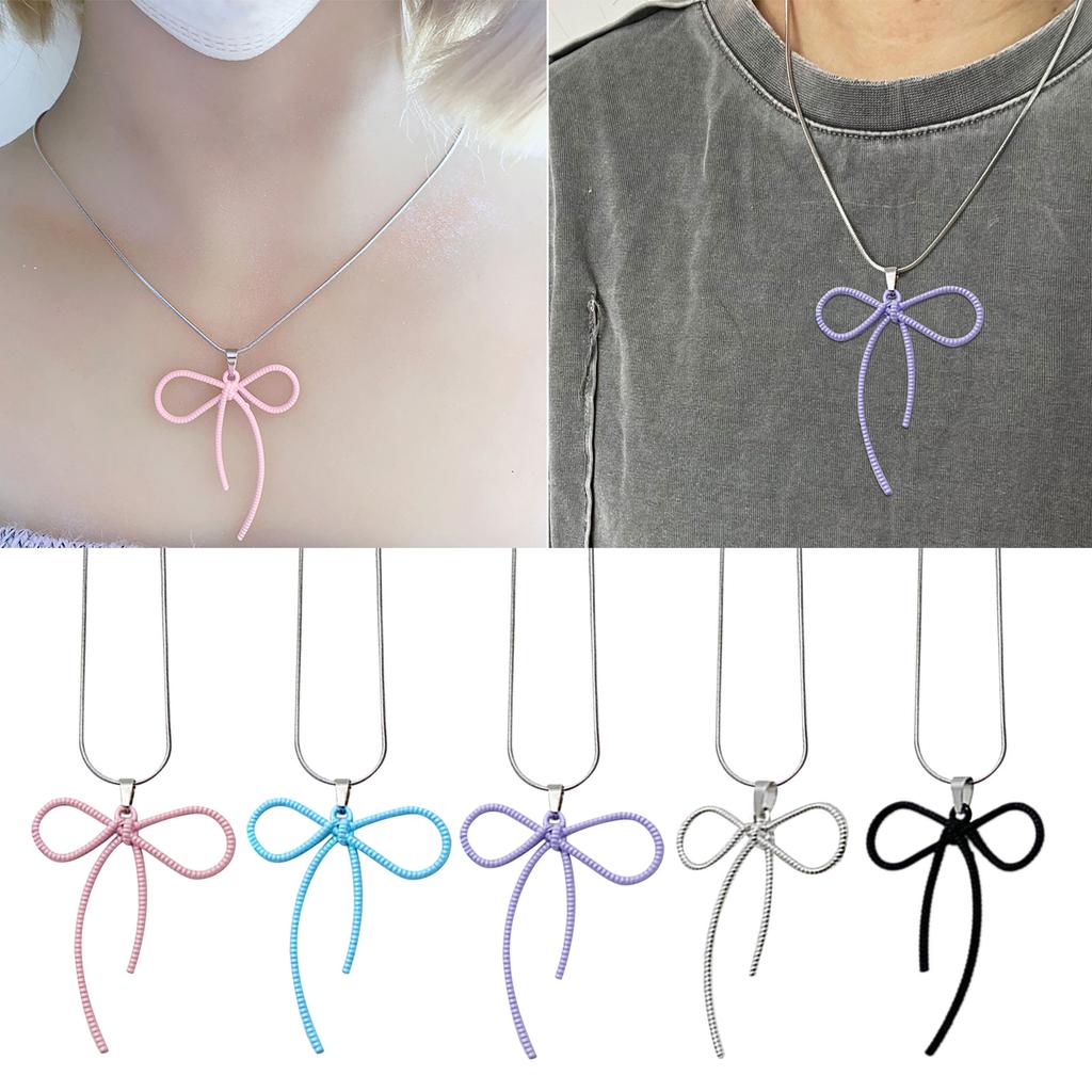 Bow Necklace for Women Beaded Bowknot Pendant Necklaces Bead Chain Pendant Neckwear Fashion Gifts for Women