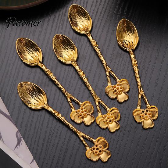 Portable Spoons for Food Photography Vintage Carved Coffee Spoon, Flower/Dragonfly/Bird/Starfish Topper, Zinc Alloy Decorative Tableware Breakfast