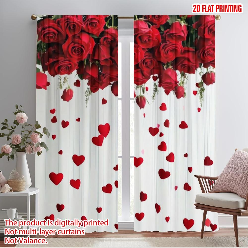 

Plane Printing Print Curtains Hearts Roses Polyester Woven Without Rod All Seasons Living Room Bedroom Home Set Of 2 Made Sitting Decor W100*H70(CM)-Rod Pocket&2PCS