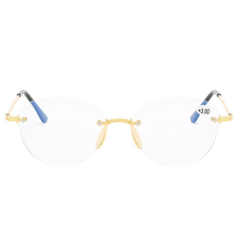 New Style Rimless Diamond Trimming Far and Near Dual-purpose HD Fashion Double Light Round Frame Reading Glasses +1.0 To +6.0