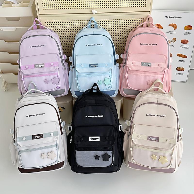 Large Capacity Simple Backpack for Women In Summer High-value Solid Color Korean College Style School Bag