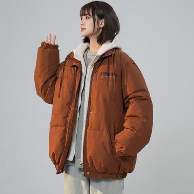 Fake Two-piece Simple Cotton-padded Coat Women's Winter High Street American Retro Hooded Bread Clothes Trendy Couple Cotton Clothes