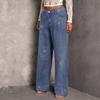 Jeans Rectos de Tiro Medio para Mujer con Pedrería, Alta Elasticidad, Corte Holgado, Denim Lavado Brillante, Pantalones Largos