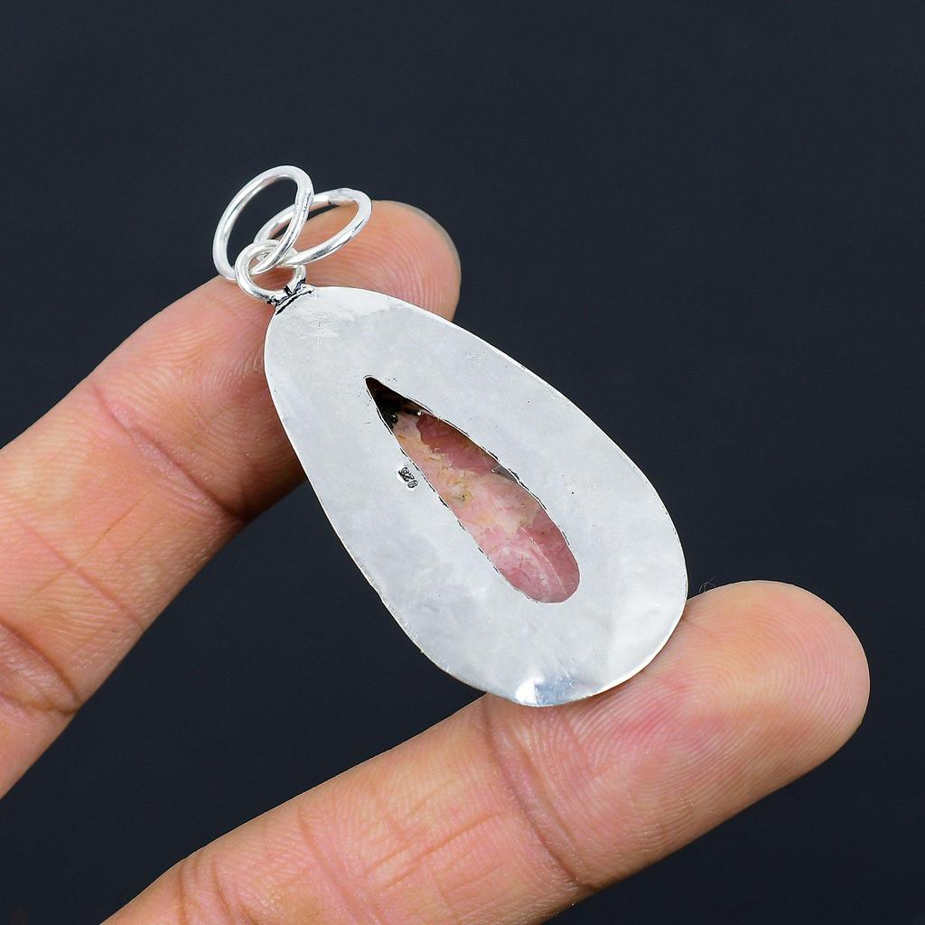 Womens day Sale Pear Natural Rhodochrosite Wedding Pendant 925 Sterling Silver