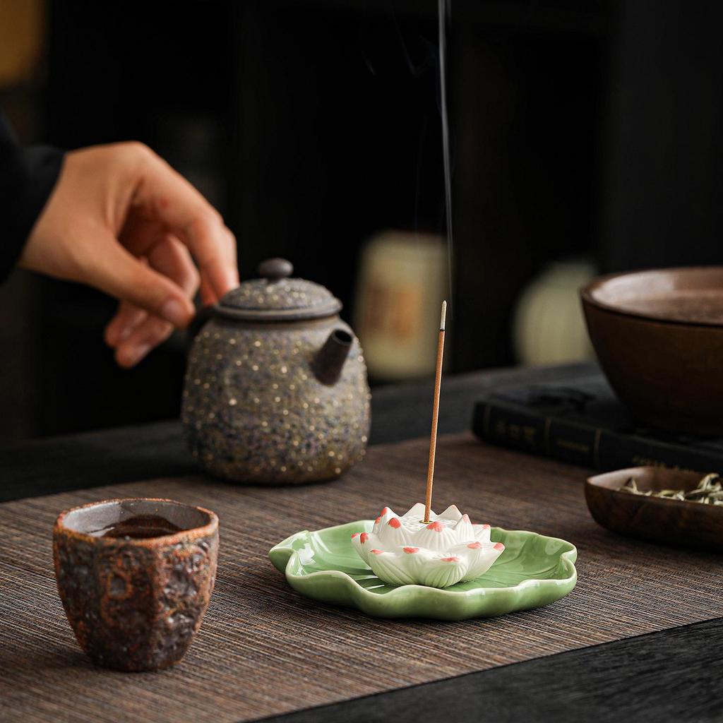 New Ceramic Lotus Incense Holder with Frog Ornament In Fresh Colors