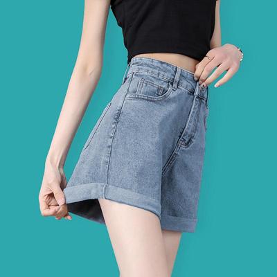 Jeans da donna a vita alta a gamba larga stile coreano - Pantaloncini estivi sottili a trapezio casual