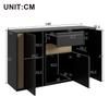 Sideboard/chest of Drawers, with 3 Doors, 1 Drawer and Adjustable LED Lighting – In Black with Natural Wood Grain, 140×40×82cm