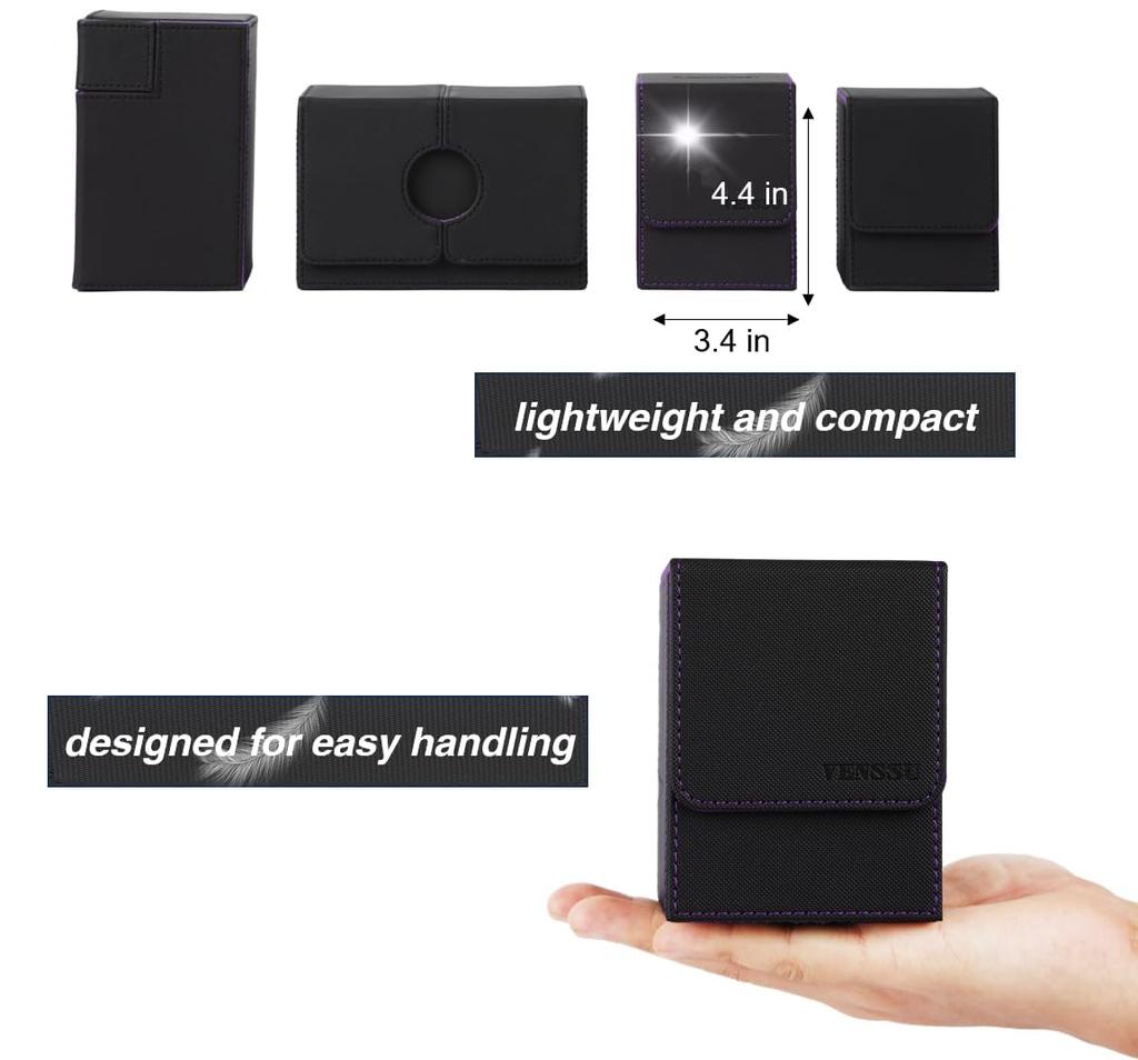 Venssu Deck Trading Card Case with Display Holds 100 Vertical Two and One Top Leather Green with Pink Case, Window, Cards, Double/Triple Sleeves,