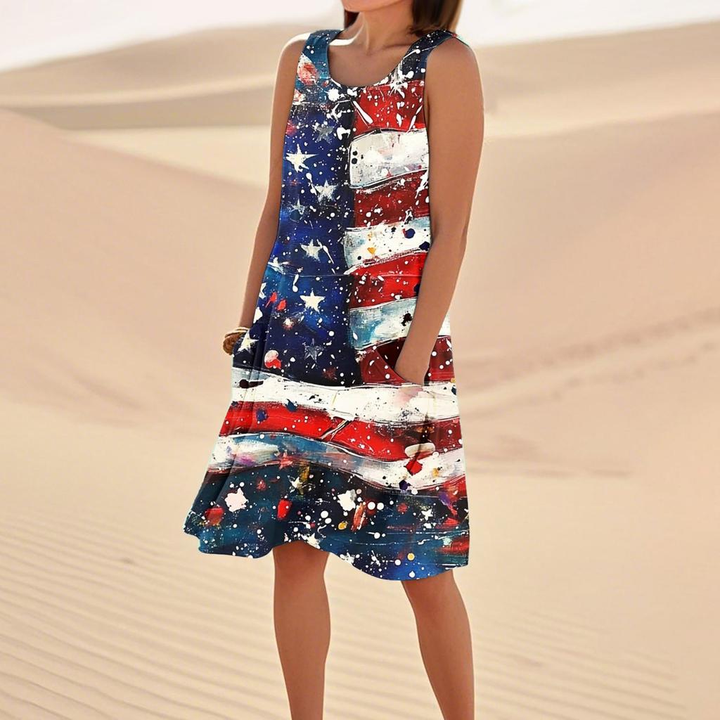 Summer Dresses For Women Loose Beach Vacation Casual Sleeveless Sundresses With Pockets Tank Dress