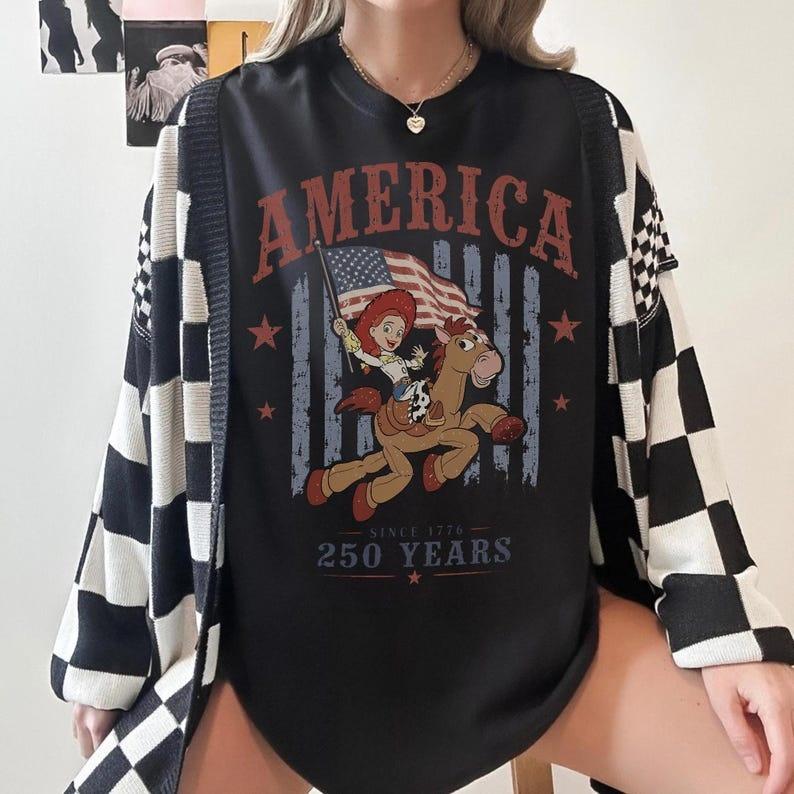 Toy Story Jessie America 250 Years Shirt Vintage July 4th Patriotic Tee Since 1776 Cowgirl Bo Peep Short Sleeve Tshirt