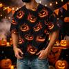 Men's Casual Corduroy Short Sleeve T-Shirt Lightweight Breathable Round Neck Halloween Pumpkin Print Top Comfortable Fit