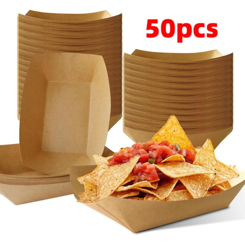 Disposable Kraft Paper Hotdog Boat Trays Eco Friendly Waterproof Food Packing for Food Festivals Street Vendor Use