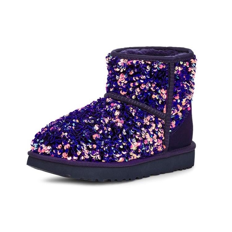 UGG CLASSIC MINI PU Thermal Abrasion Resistant Slip Resistant Short Mid Calf Snow Boots Women's Black Blue Purple 1112515-MDL