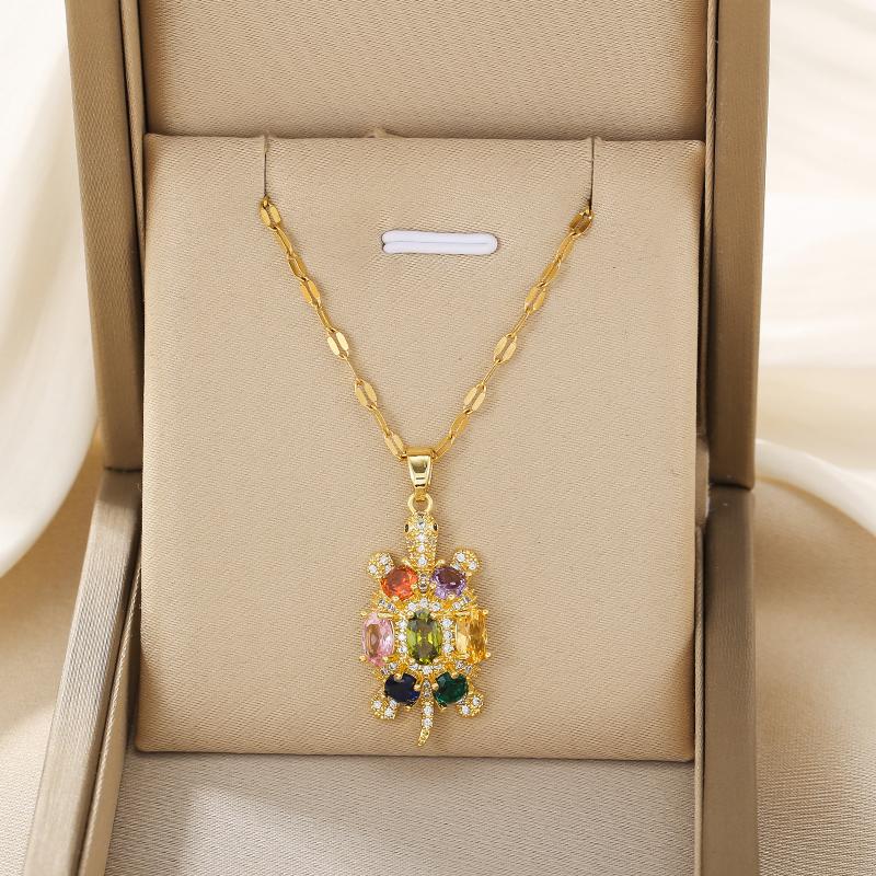 Classic Charm Micro-inlaid Colorful Opposite Sex Zircon Small Turtle Necklace Exquisite Fashion All-match Gift