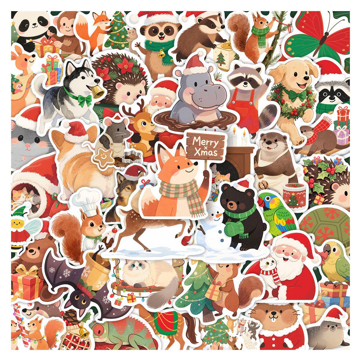 50 Christmas Cute Cartoon Animal PVC Stickers for Children’s DIY Decoration and Stationery No