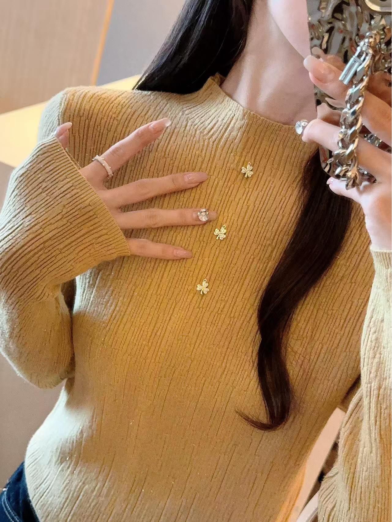 

Высококачественный трикотажный осенний свитер в корейском стиле для женщин One Size [Weight: 90-125 lbs] золотой