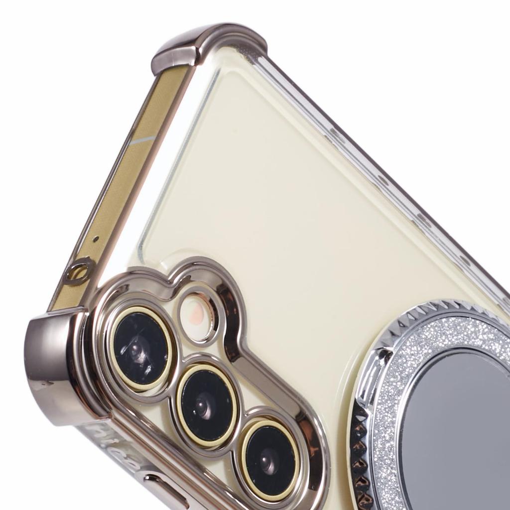 For Samsung Galaxy A35 5G Side Hjerte Mønster Etui Støtteben TPU Telefondeksel med Speil