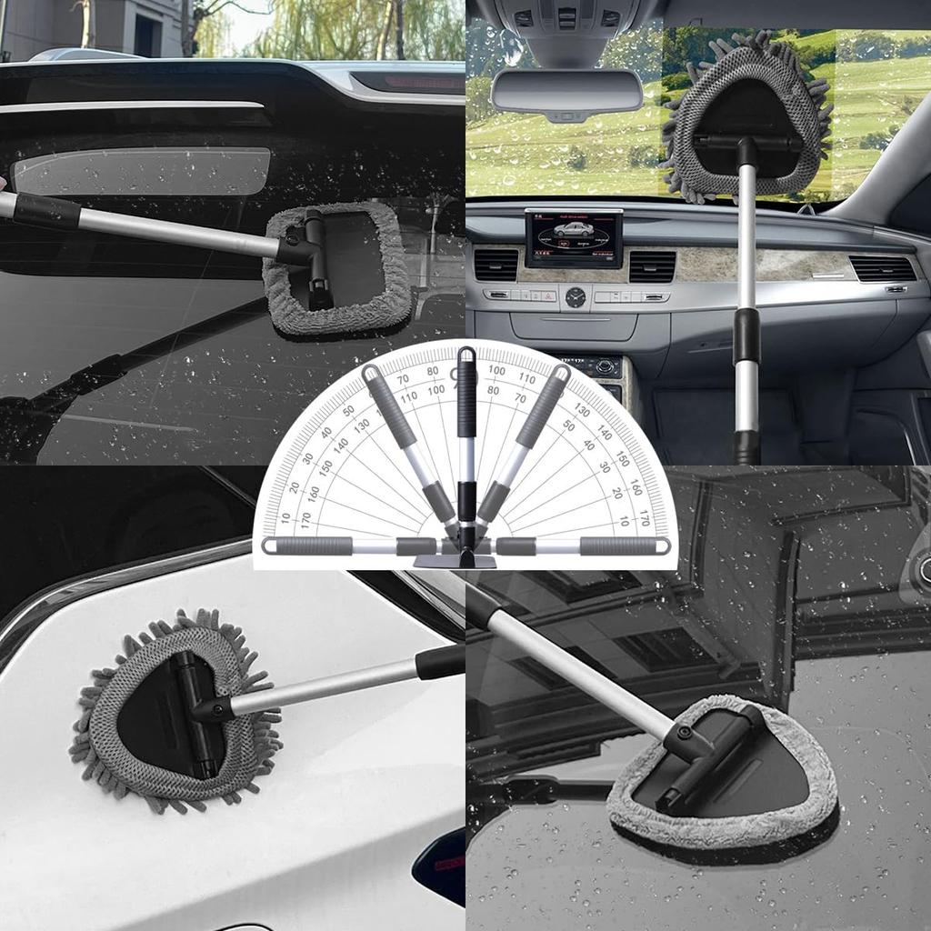 Car Windshield Cleaner Tool, Vehicle Window Cleaner With Extendable Handle & 3 Reusable And Washable Pads, Auto Glass Wash Brush Accessories,