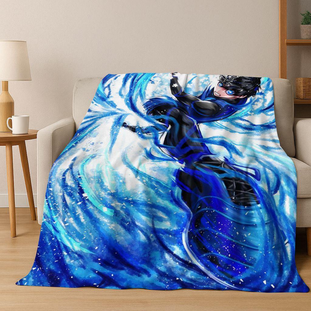 Cartoon BLUE LOCK Football Anime Isagi 3D Flannel Blanket,Warm and Cozy Soft Throw Blanket for Home Bedroom Bed Sofa Cover Kids