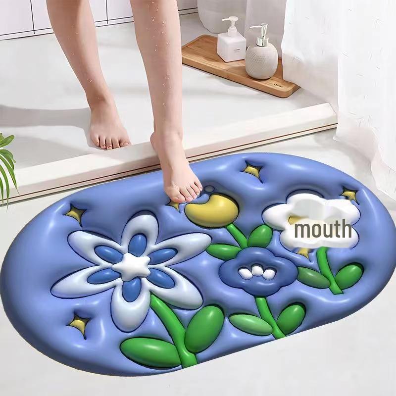 Covoraș de baie 3D Diatom Mud - Covoraș absorbant, cu uscare rapidă, lavabil, imprimat pentru ușile de baie