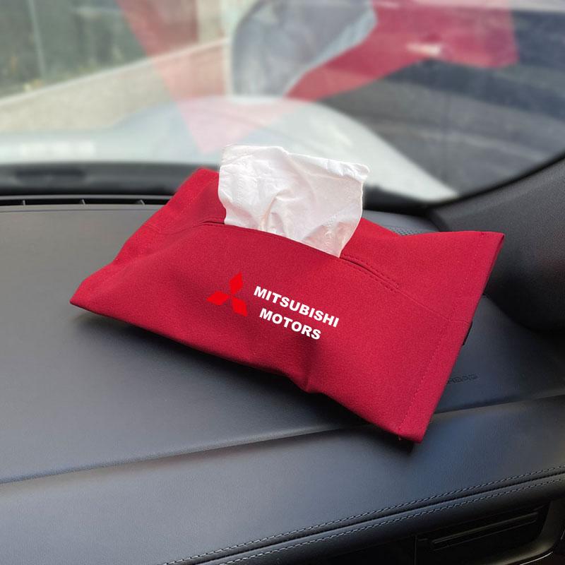 Car Tissue Box Leather Auto Paper Towel Storage Bag for Mitsubishi Lancer Mirage Pajero Asx 10 Outlander 3 l200