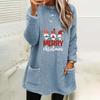 Damen Weihnachtsdruck Rundhals Locker Langarm Tasche Plüsch Hoodie